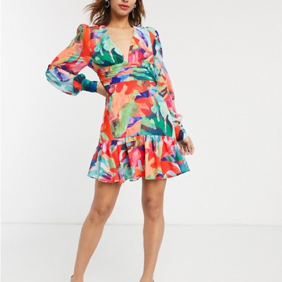 Vestire Tropical Long Sleeve Mini Dress Size Us 2